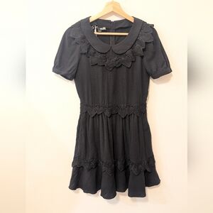 Love Moschino Black Embroidered Heart A-Line Peter Pan Collar Dress Size 2